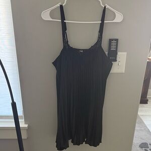 Victoria's Secret Black Satin & Lace Pleated Chemise Slip Dress